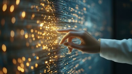 big data technology and data science with person touching data flowing on virtual screen. business a