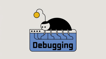 A whimsical illustration of a bug on a computer screen, symbolizing the concept of debugging in software development.