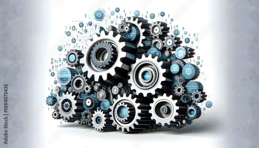 Stock-Illustration „3D Industrial gears with digital elements and copy ...