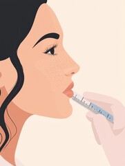 Leinwandbilder - A healthcare professional administers a lip filler injection to a woman during a cosmetic surgery session focusing on facial enhancement. Generative AI