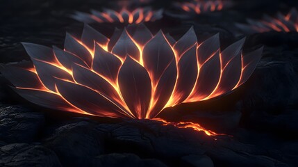 Wall Mural - Fiery Lava Flower Abstract Nature Volcanic Plants Glowing Leaves