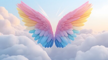Wall Mural - Pastel Rainbow Wings Cloudscape Fantasy Dreamy Hope Spiritual Peaceful Serene Heavenly