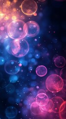 Wall Mural - Colorful abstract design featuring glowing orbs in blue and pink tones in a starry background