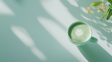 Wall Mural - a coffee cup on a table beside a vase with a plant poking out
