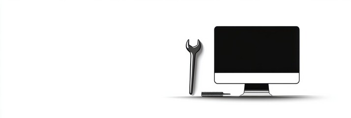 Leinwandbilder - A computer stands beside a screwdriver and cable, indicating a repair or maintenance task in a technical workspace setting. Generative AI