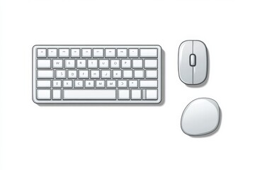 Fototapete - A sleek white keyboard and mouse are displayed on a clean light background, ideal for computer-related themes and digital tasks. Generative AI