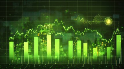 Wall Mural - Global digital green bars data chart analysis of the economy and financial business market background wallpaper AI generated image