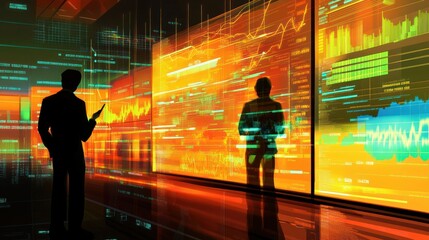 Wall Mural - Big screen diagram display information business market charts stock sales and financial markets background wallpaper AI generated image