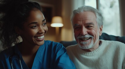 Wall Mural - A home health care worker assists an elderly patient in their home
