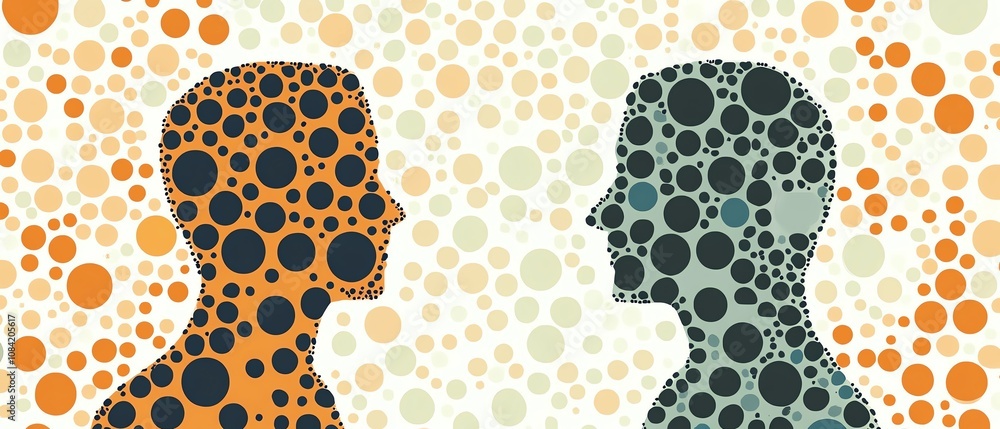 Two profiles, circle patterns, facing each other. Stock Illustration ...