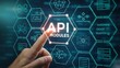 © Dreemscapes - businessman pressing virtual button API, application programming interface. cloud computing concept, cloud technology, Saas, Paas, Iaas. AWS Services