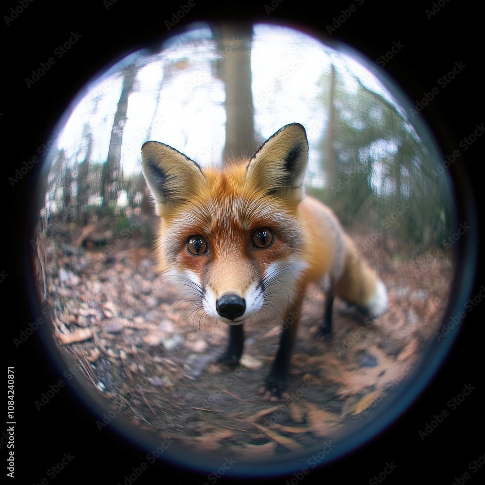 A cute little fox cautiously wanders through the forest, intrigued by its surroundings. The tranquil setting enhances its playful movements, creating an enchanting and serene atmosphere.