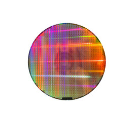 colorful Semiconductor wafer disk made of silicon isolated on white background