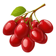 Wall Mural - Fresh Red Cherries with Green Leaf on a Branch, Vibrant and Glossy Fruits Ideal for Illustrations, Recipe Books, and Culinary Themed Designs Celebrating Nature's Bounty