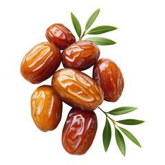 Wall Mural - Fresh Medjool Dates Pile Garnished with Green Leaves on White Background Perfect for Healthy Snacking, Natural Sweetness, and Culinary Uses