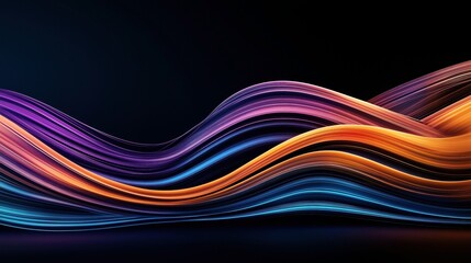 Wall Mural - Abstract digital art with colorful flowing lines in shades of purple, blue, and orange on a dark background, resembling waves or ribbons.