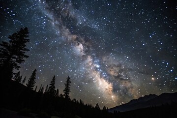 Wall Mural - starry night sky with dense cluster of stars in a black velvet background, soft, cosmos