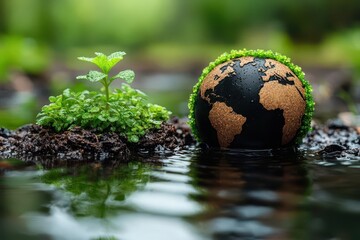 Wall Mural - concept of saving water depicted through the earth, globe, and nature imagery, highlighting the impo