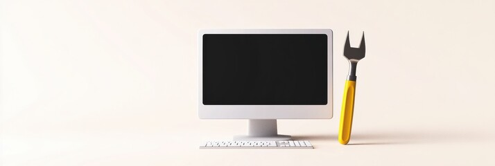 Leinwandbilder - A computer monitor sits next to a screwdriver, representing the importance of tools in tech repair and maintenance work. Generative AI