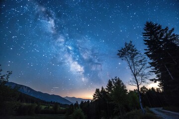 Wall Mural - universe at dusk with stars and deep blue sky, wonder, universe, nebulae, galaxy