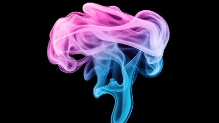 Canvas Print - Abstract image of swirling pink and blue smoke forming brain-like patterns on a black background, symbolizing creativity and imagination.