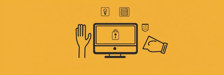Leinwandbilder - A hand extends towards a computer that shows various icons related to settings and security, highlighting digital interaction. Generative AI