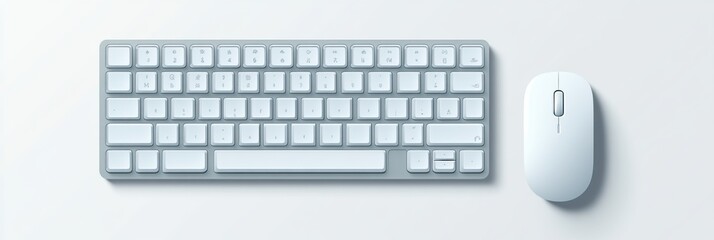 Leinwandbilder - A sleek white keyboard sits next to a matching mouse on a tidy desk in an organized workspace, enhancing productivity during the day. Generative AI