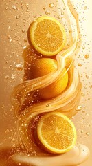 Wall Mural - Close-up of fresh oranges splashing in citrus juice, showcasing vibrant orange colors and refreshing droplets, evoking a sense of freshness and vitality.