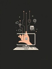 Leinwandbilder - A hand extends from a computer screen, interacting with diverse icons representing settings and security in a digital world. Generative AI