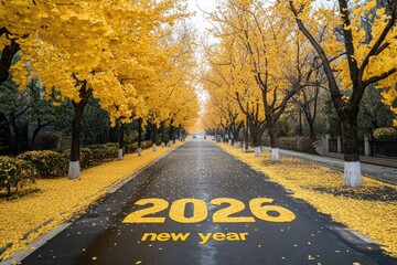 Poster - Yellow Leaves Along Tree Lined Street