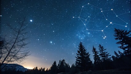 Wall Mural - dark blue background with twinkling stars scattered across the sky, forming a celestial map of const