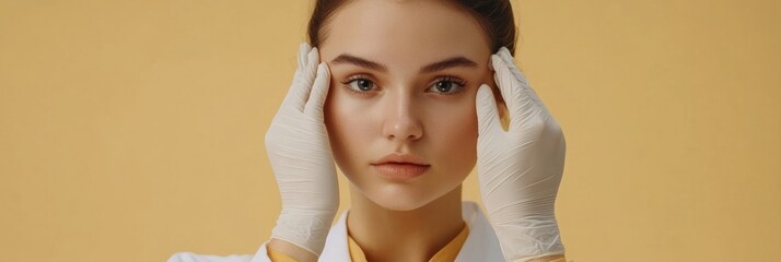 Leinwandbilder - Aesthetic practitioner wearing gloves works on a patient's face, showcasing cosmetic surgery methods in a clinical environment. Generative AI