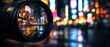 © NARUMOL - A stunning view through a camera lens capturing the dazzling lights of a vibrant city at night. The blurred background emphasizes the lens focus.