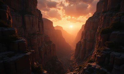 Wall Mural - Sunset over a majestic canyon landscape