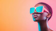 © Anchanar - Futuristic woman wearing oversized sunglasses against vibrant background