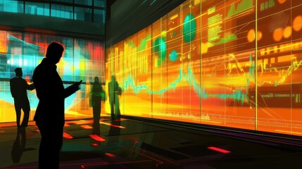 Wall Mural - Big screen diagram display information business market charts stock sales and financial markets background wallpaper AI generated image