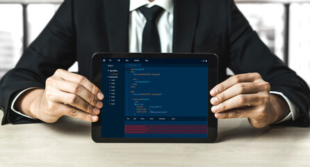 Software development programming on computer screen for modish application and program coding