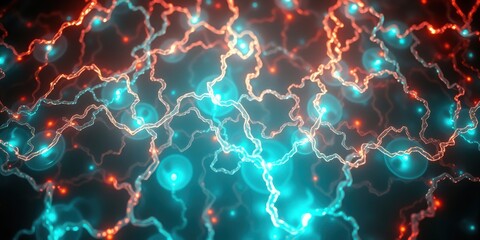 Wall Mural - abstract digital network with vibrant blue and orange light trails and soft glow.