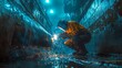 © budi - Welder Working on a Large Metal Structure in a Dark Industrial Setting
