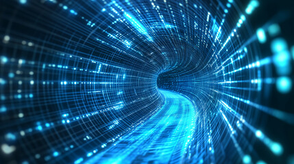 Wall Mural - Tunnel or wormhole. Digital wireframe tunnel. Background abstract