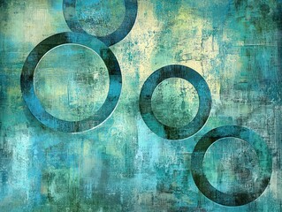 abstract blue-green background with grunge texture and geometric circle patterns, showcasing pastel 