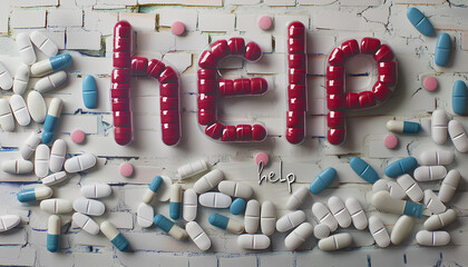 Wall Mural - medications laid out in the form of labels 