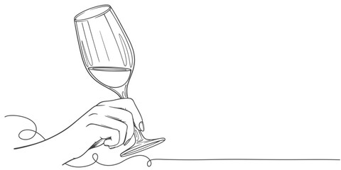 Hand drawn wine clinking glasses line art, line art drawing contour. Cheers toast festive decoration for holidays,romantic Valentine's Day design. Isolated.Vector