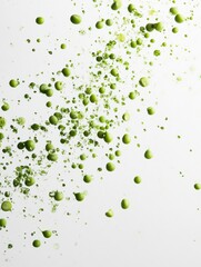 Poster - Fresh green juice and scattered peas form an appealing, vibrant layout on a white background, emphasizing healthy eating choices. Generative AI