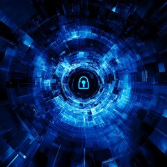 Wall Mural - high-tech digital padlock guarding a cyber tunnel of innovation.