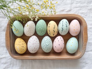 Wall Mural - Easter Eggs in Wooden Bowl