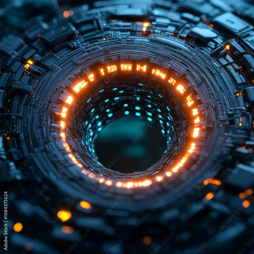 Futuristic Sci Fi Tunnel with Glowing Lights and Circular Design Stock ...