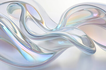 Wall Mural - abstract holographic liquid metal wavy shapes, iridescent melted ribbon substance isolated on a whit