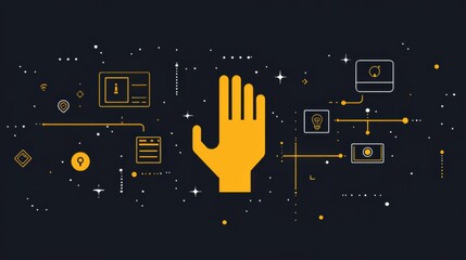 Leinwandbilder - A hand icon reaches toward a computer screen displaying various settings and security symbols, showcasing interaction with technology. Generative AI