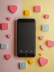 Aufkleber - A smartphone is placed on a vibrant backdrop, attracting attention with notification icons resembling likes and messages. Generative AI